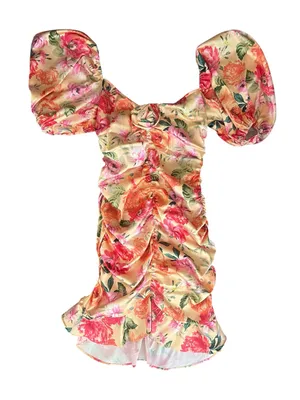 For Love and Lemons Women’s Versilla Puff Sleeve Yellow Floral Mini Dress Sz S thumbnail 2