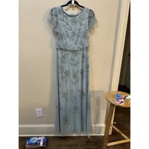 Adrianna Papell Boat Neck Short Flutter Sleeve Beaded Blouson Long Dress Size‎ 4 thumbnail 4