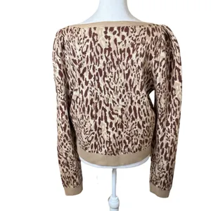 Anthropologie Maeve Knit Leopard Print Sweater XL Puff Sleeve Soft Chic‎ Neutral thumbnail 13