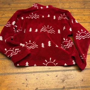 True Grit Fleece Button Up Shirt Women's Size‎ Medium Red Nature Print thumbnail 5