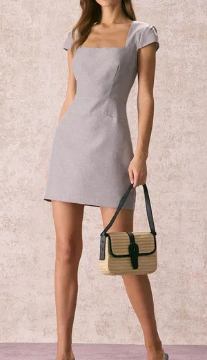 Rihoas Grey Square Neck Cap Sleeve Mini Dress thumbnail 4