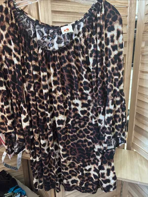 Leopard Print Peasant Top - Brown & Black XL thumbnail 1