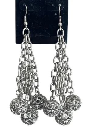 Dangle Earrings Silver Tone Chains Openwork Filigree Balls Fashion Jewelry 3.5in thumbnail 1