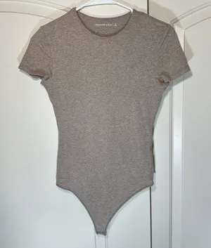 Abercrombie‎ Short-Sleeve Cotton Seamless Fabric Crew Bodysuit Brown Heathered S thumbnail 1