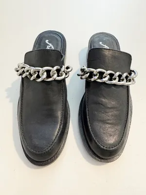 Free‎ People Vida Mules Size 36 Black Leather Silver Chain Grunge Downtown Girl thumbnail 9
