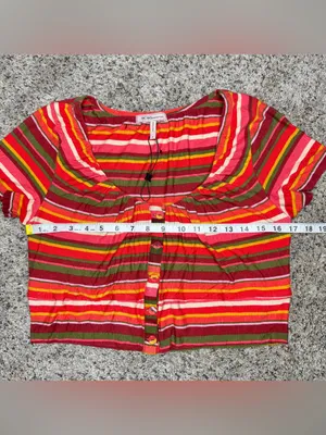 BCBGeneration BCBG Striped Button Up Crop Top Shirt Medium M NWOT Multicolor thumbnail 8