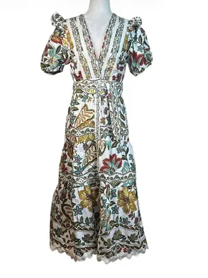 FARM Rio Botanicals Belted Midi Dress in Small Womens Cotton Poplin Floral thumbnail 6