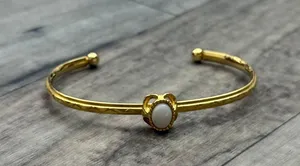 Vintage gold bangle bracelet with stone thumbnail 2