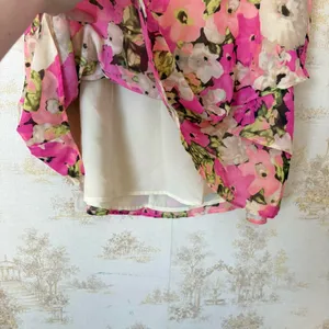 Vintage Y2K Jaclyn Smith pink cream green floral print chiffon layered skirt NWT thumbnail 3