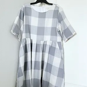 Roolee Gray Buffalo Check plaid gingham Maddie midi maxi dress L thumbnail 12