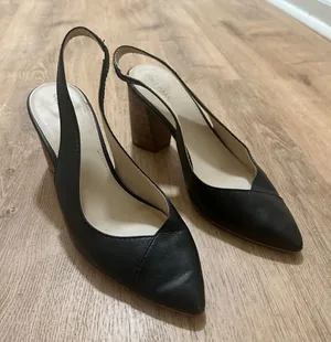 Cole Haan | Black Leather Slingback‎ Block Heel Pointed Toe Pumps Shoe, Size 9.5 thumbnail 1