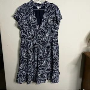 Sundance Sky Navy/White Flutter Sleeve Tiered Ruffle Boho Viscose‎ Dress thumbnail 3