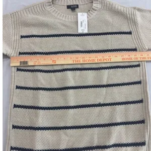 ANA A New Approach Striped Crew Neck Sweater Oatmeal Navy Blue Medium NWT‎ thumbnail 6
