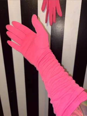 Vintage Pink Ruched Long Gloves Retro Formal Wear Fancy Dress thumbnail 1