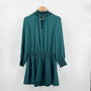Amanda Uprichard Kimmie‎ Teal Green Smocked Mock Neck Keyhole Mini Dress Medium thumbnail 3