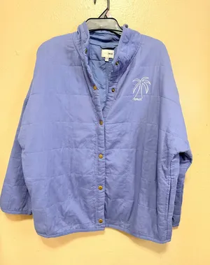Amuse Society Quilted Snap Front Jacket Periwinkle Blue Palm‎ Tree Logo L/XL thumbnail 1