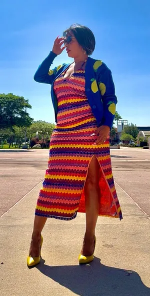 wild fable Multicolor Chevron Maxi Dress with Side Slit thumbnail 1