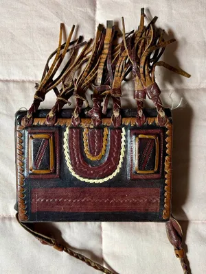Vtg Handmade Tuareg Leather Fringe Crossbody Bag - African Tribal Boho Festival thumbnail 1