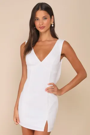 NWT Lulus Perfection Bound White Sleeveless Cowl Back Mini Dress Party Size L thumbnail 1