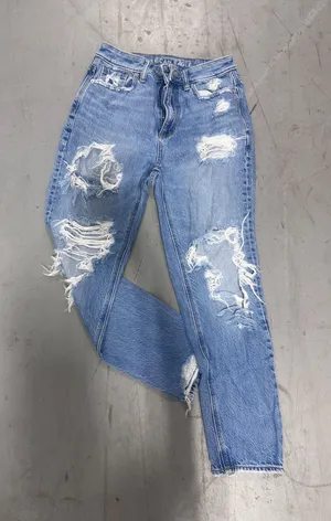 American Eagle Mom Jeans Blue Distressed High Waisted Denim Size 00 Short thumbnail 1