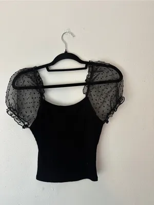 Altar'd State Black Puff Sleeve Square Neck Top thumbnail 3