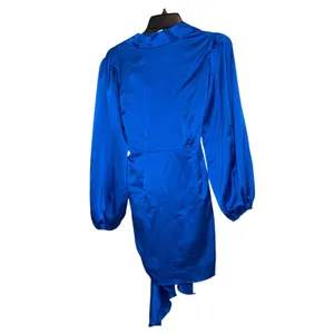 Hello Molly Love New Love Blue Satin Long Sleeve Tie‎ Front Mini Dress XS US 2 thumbnail 13