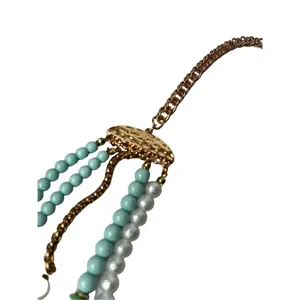 Turquose and faux pearl 5 layer statement necklace thumbnail 8