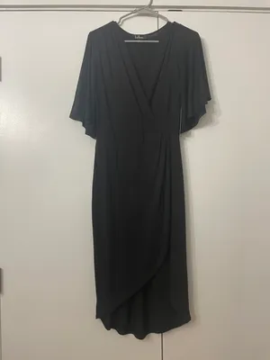 Lulus Dulcet Washed Black Surplice Midi Dress thumbnail 3
