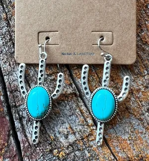 Boho silver and turquoise cactus earrings thumbnail 1