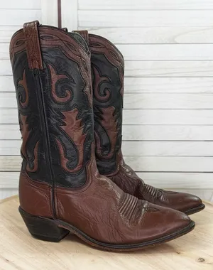 Vintage Abilene Western Cowboy Boots 9093 Julie Brown Black Leather‎ Women 7.5 thumbnail 1