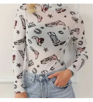 White western print mesh bodysuit Size M thumbnail 1