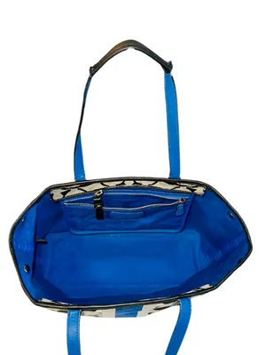 Coach Black/Gray/Blue Signature Stripe Hampton Weekend Stripe Tote thumbnail 4