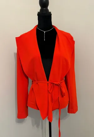 New York And Company New! Orange Belted Open Front Blazer Size L thumbnail 1