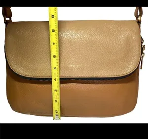 Fossil Crossbody Satchel Tan Brown Pebbled Leather multi pocket thumbnail 13