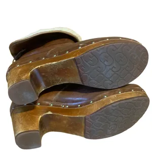 Ugg "Lynnea" Cognac Brown Leather Clog Boots With Sherpa Lining (10) thumbnail 9