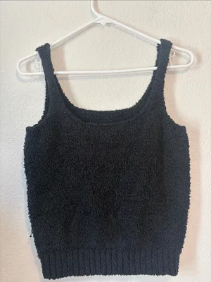 SKIMS Black Plush crop Tank & Shorts Loungewear Set L/XL thumbnail 2