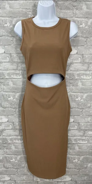 PrettyGarden Sleeveless Cutout Bodycon Dress in camel thumbnail 1
