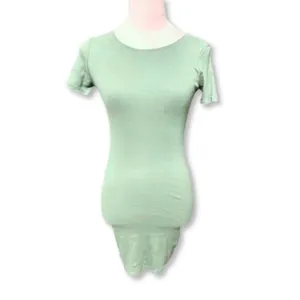 Open Edit Ribbed Bodycon Dress Sage Green Short Sleeve TShirt Dress XXS NWOT thumbnail 3