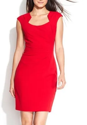 Calvin Klein Sheath Dress 4 Red Sleeveless Ruched Cocktail Party Wedding Guest thumbnail 1