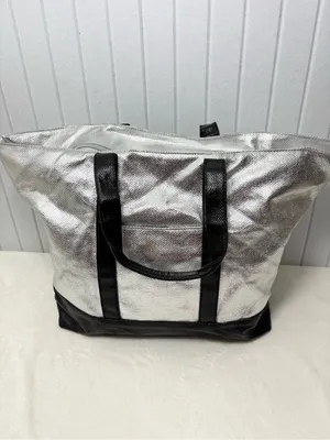 Victorias Secret Large‎ Silver & Black Weekender Get Away Travel Tote Bag thumbnail 3