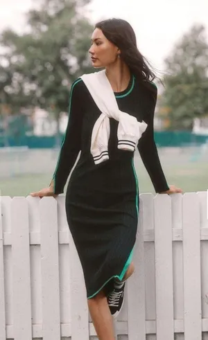 DAILY PRACTICE ANTHROPOLOGY Long-Sleeve Black Green Sporty Sweater Dress NWT XL thumbnail 3