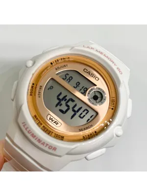 Casio illuminator Women's Digital Watch 39mm LWS1200H white resin band running thumbnail 2
