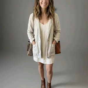 We The Free Jacket Women's Size Small Beige Oversized Linen Blend Blazer Oatmeal thumbnail 8