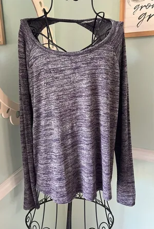 Athleta Purple Heathered‎ Open Back Pose Long Sleeve Top Size S thumbnail 1