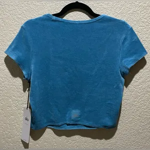 Alo NWT Terry Beachside Short Sleeve Crop Top Blue Splash Size L thumbnail 4