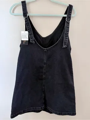 NWT Black Denim Jumper Overall Dress Casual Mini thumbnail 4