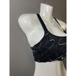 Under Armour Sports Bra Womens Small Black Print Racerback Padded Stretch thumbnail 2