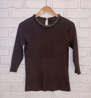 Zara knit top with beaded neckline size small thumbnail 1