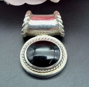 Vintage Sterling Silver 925 Oval Pendant Black Center Signed Thailand 7.22G thumbnail 1