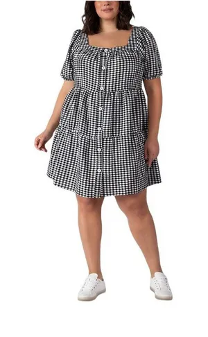 NWT Black Tape Trendy Plus Size Button Front Trapeze Dress Black / White X thumbnail 1